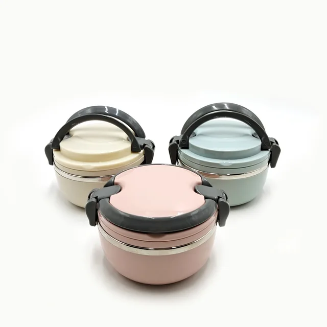 Single layer round stanless steel handle lunch box