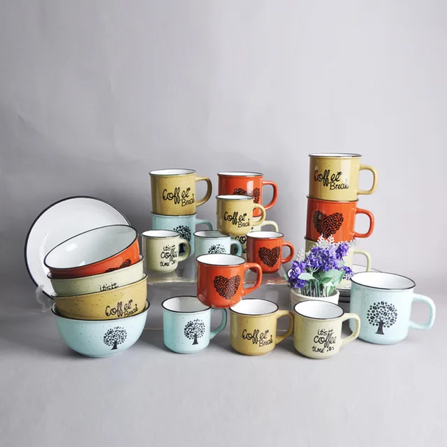 5oz 6oz 12oz14oz imitation enamel cup colored glaze ceramic cup