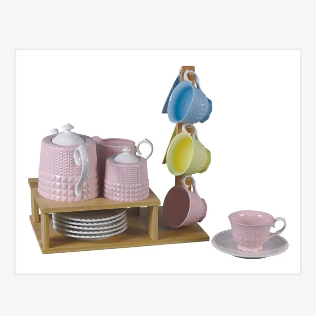 17pcs Tea set with wooden stand