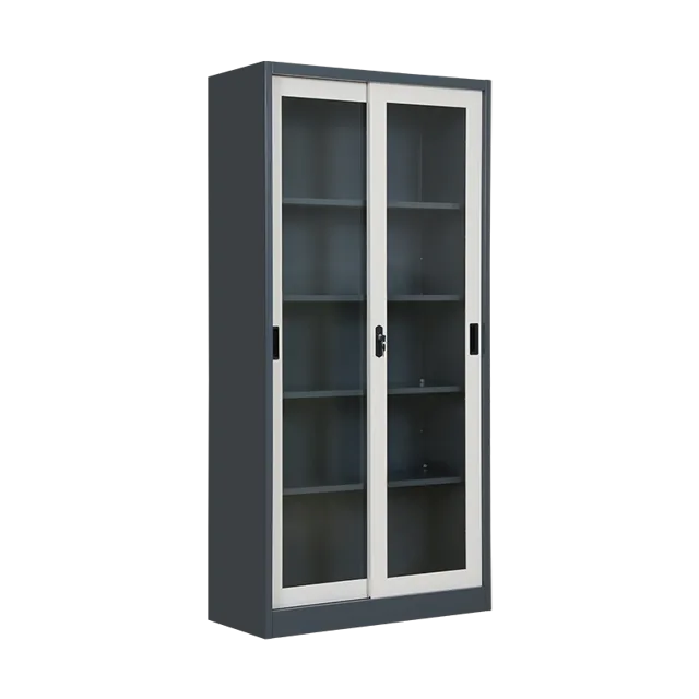 Full Height Glass Slingd door Metal Cupboard