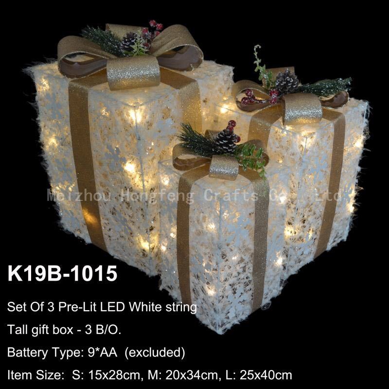 Set of 3 Pre lit white string gift box with LED lights,Holiday Decoration for Patio, Lawn & Garden