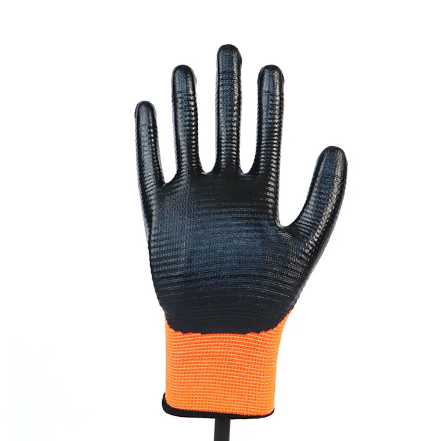 Glove Nitrile-13g Polyester Zebra Strips Shell Smooth Nitrile Coated Glove Working Gloves
