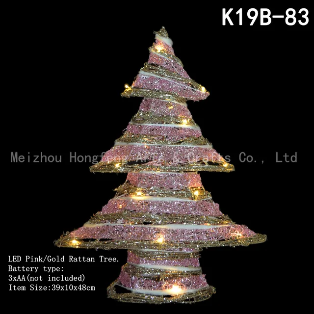 LED pink and gold pre lit rattan Christmas tree.xmas tree