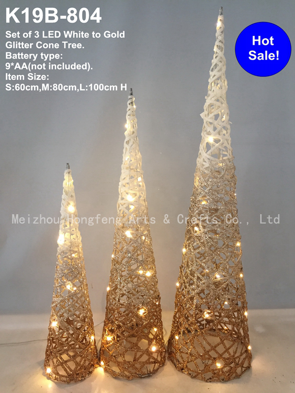 LED white to champagne gold Pre lit Christmas Cone tree set.Xmas tree