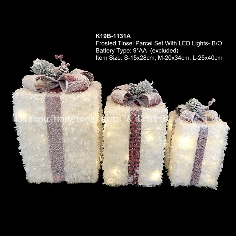 Large Set of 3 Lighted white string Christmas gift box/Indoor or outdoor use/Holiday yard & garden decor./Christmas Parcel with lights xmas