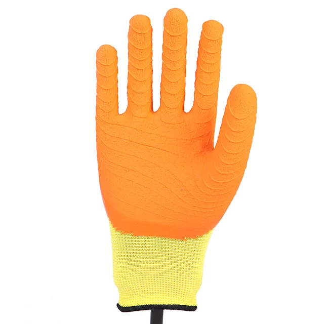 Glove Latex-13g Polyester Shell Latex Half Coated, Wave Crinkle Finish Glove Working Gloves