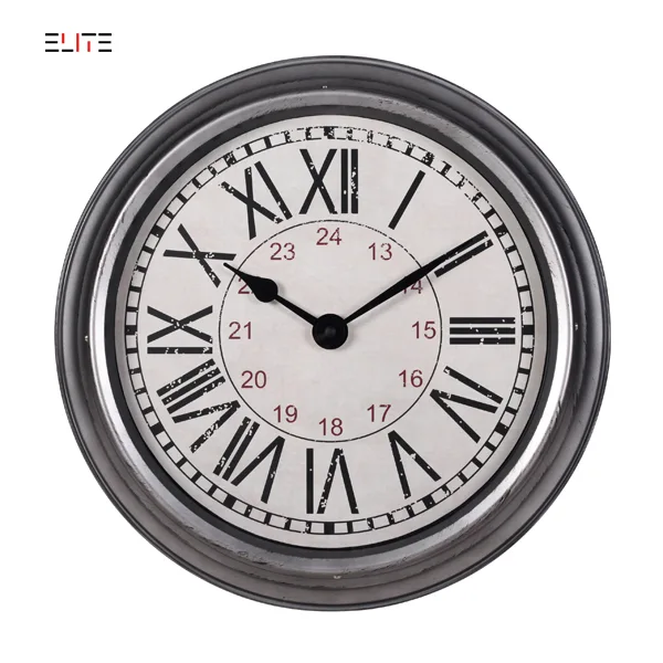 16” retro wall clock with metal case in weathered finish