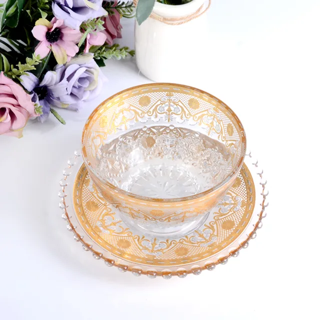 10.5cm Bowl+12cm Saucer 12pcs Gemstone Design Bowl+saucer Set With Golden Decal