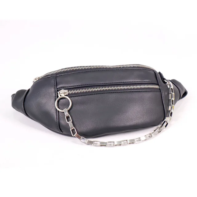 PU waist bum bag chest bag with metal chain trim