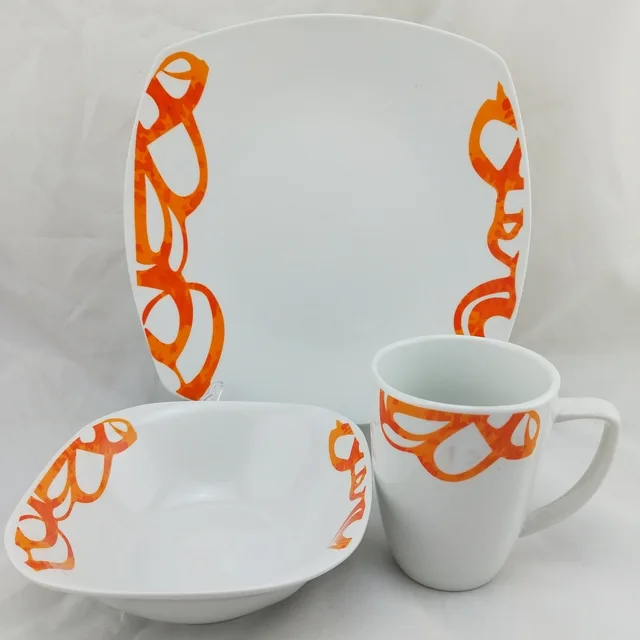 12 Piece Square Dinnerware Set Porcelain