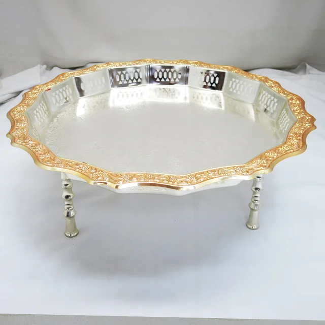 Gallery tray silver plated gold edge