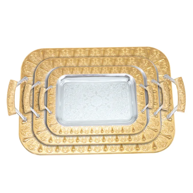 Silver plated iron tray with gold edge