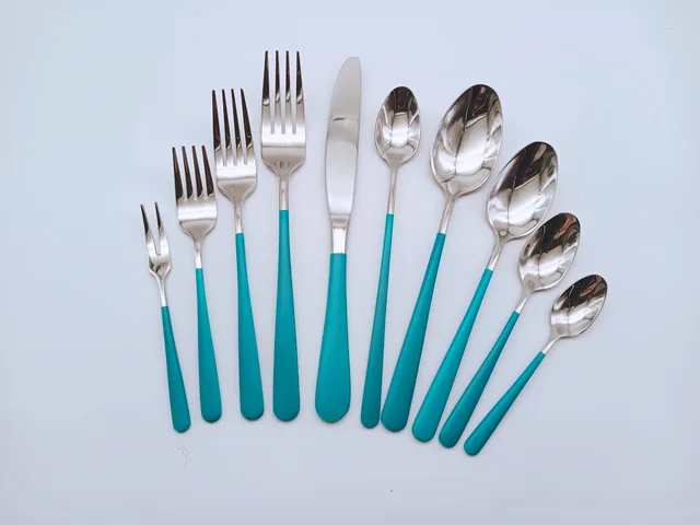 Green color mirror finish matte finish stainless steel cutlery spoon fork knife