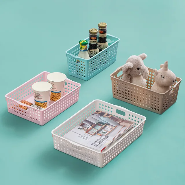 Wide opening plastic storage basket storage organzier for office supplies & bathroom & kitchen