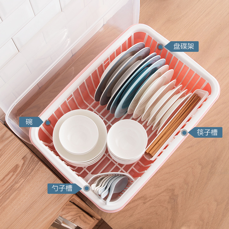 Clear easy drying plastic 3-cell utensil hold & dish strainer dish rack plate case