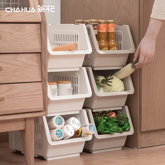 Slant openning plastic storage basket storage organizer for kitchen & bathroom