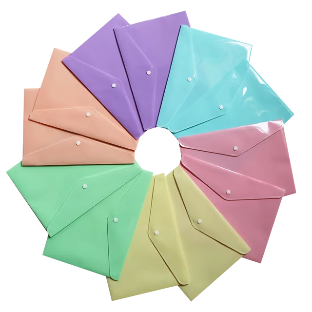 0) PP pasel color clear botton bag Envolope file My clear bag Hot selling school office Snap file folder