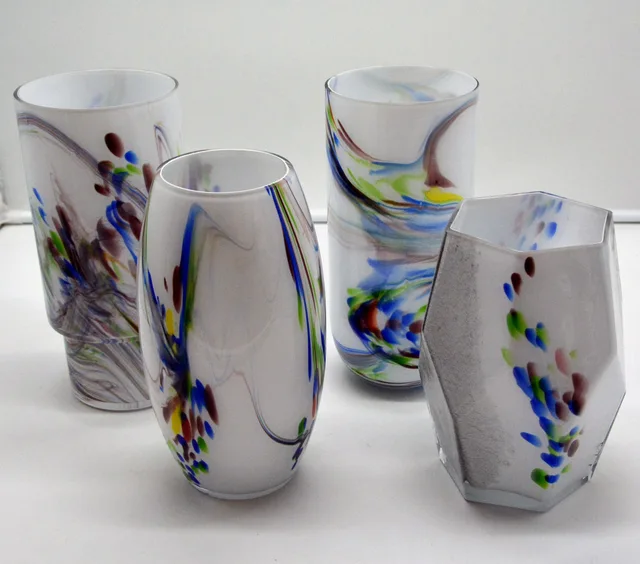 Colourful white glass vase