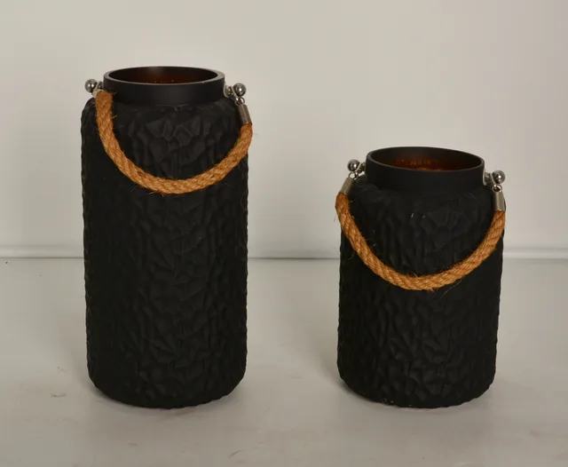 Eletroplate glass candle with hemp rope