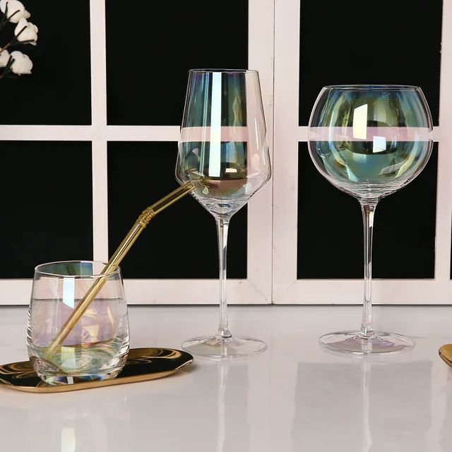 Luster Glass Stemless Tumbler / Cocktail Glasses Goblet Drinking Wine Glasses / Ion Plating / Set of 3 for Party, Wedding or Dining.