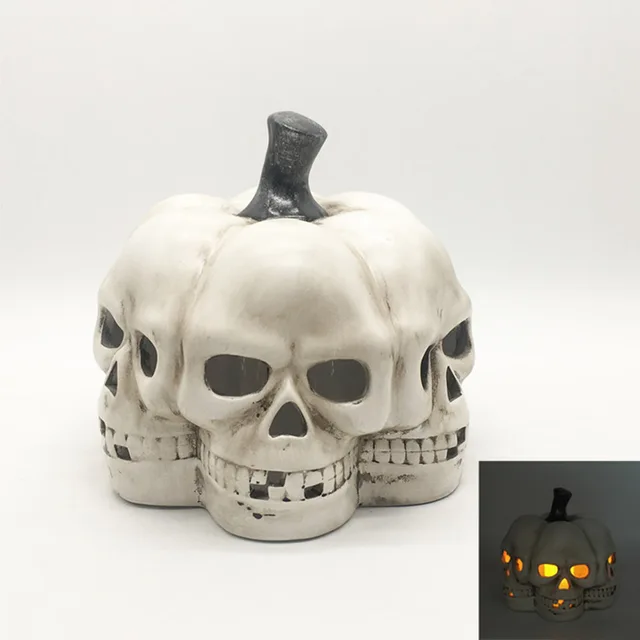 Creative Halloween Ceramic Skull Pumpkin Lantern with Led Candle
