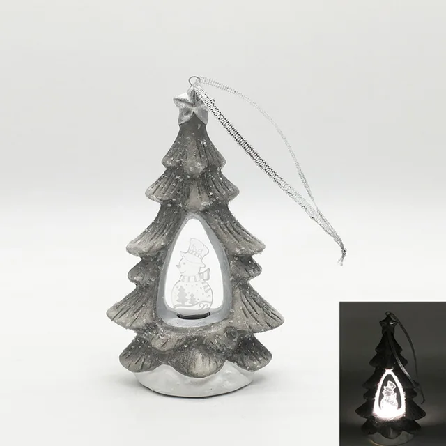 Hanging Ceramic Christmas Tree with Snowman Acrylic Led Light