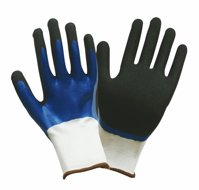 Safety Nitrile Sandy Double-color Coating Gloves, Waterproof