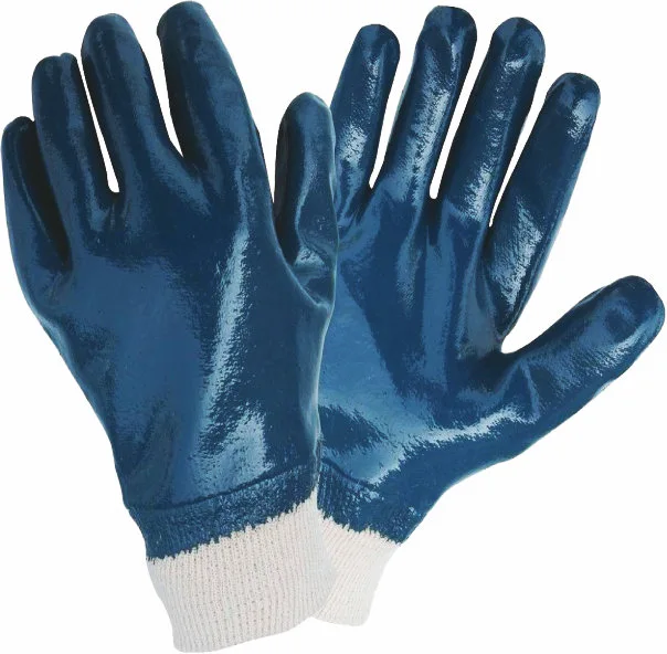 Blue nitrile fully coated safety gloves with cotton jersey