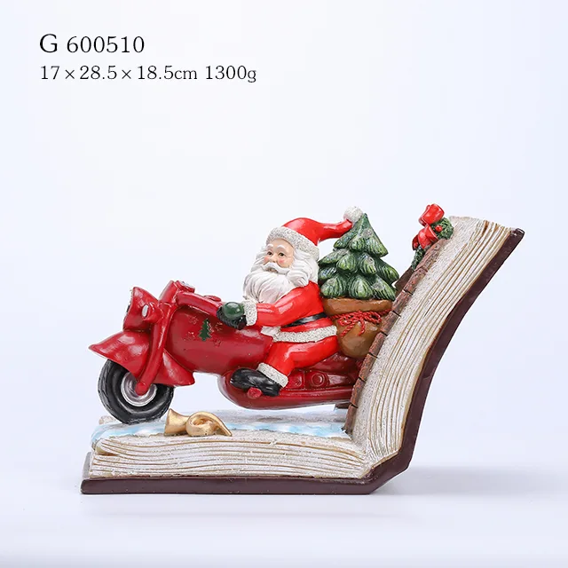 Porcelain Santa Riding The Moto On The Book With LED Light