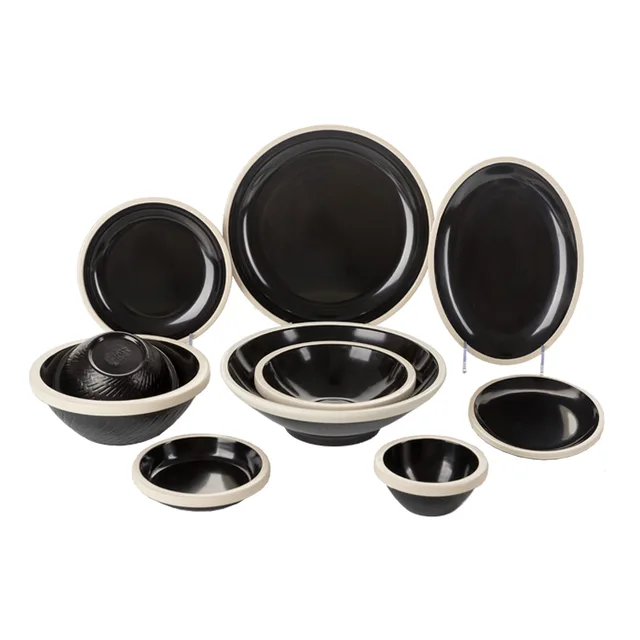 New white rimmed black japanese style melamine tableware