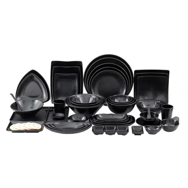 New chequer pattern matte black melamine dinnerware sets
