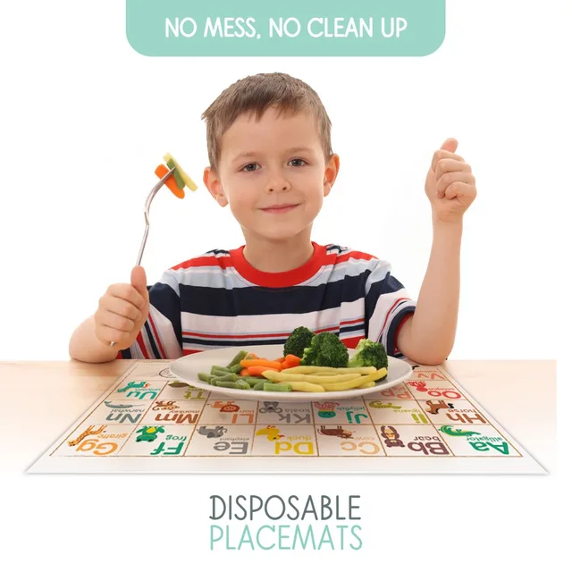 Mulit color letter number & animals design Super Sticky Disposable Placemat for Baby Toddler BPA Free 4 Side Stick On table mat