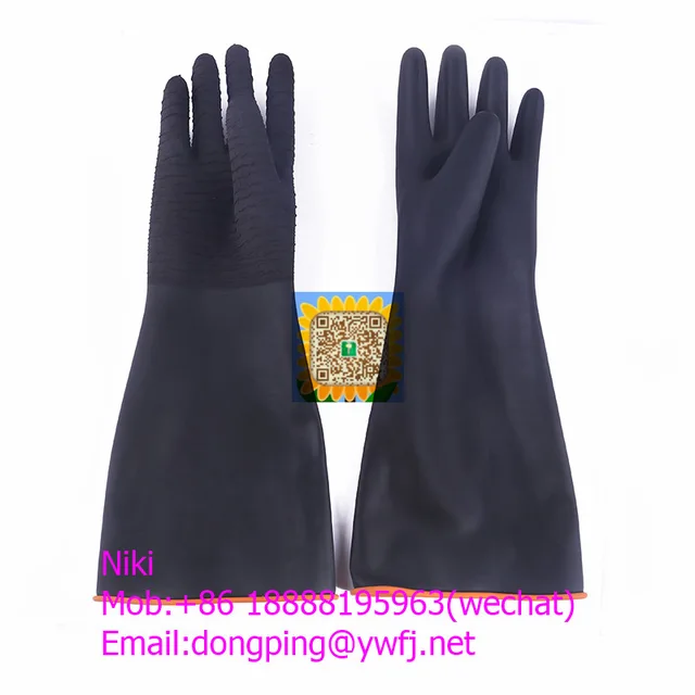 Black working industrial acid and alkali resistant rubber glovess 14",16",18" 22"
