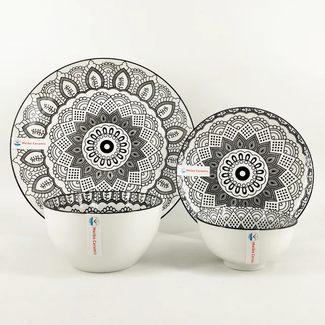 Classical retrol two color inside pad printing with color rim porcelain dinner set