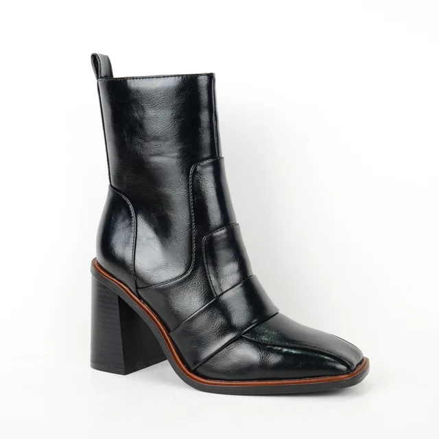 Women fashion low heels ankle boots in balck PU BS208811-06