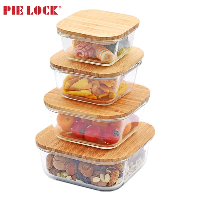 Kitchen containers food storage container bamboo lid/glass food storage containers