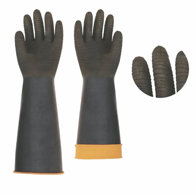 Bi-color Heavy Duty industry latex gloves with crinkle finished
