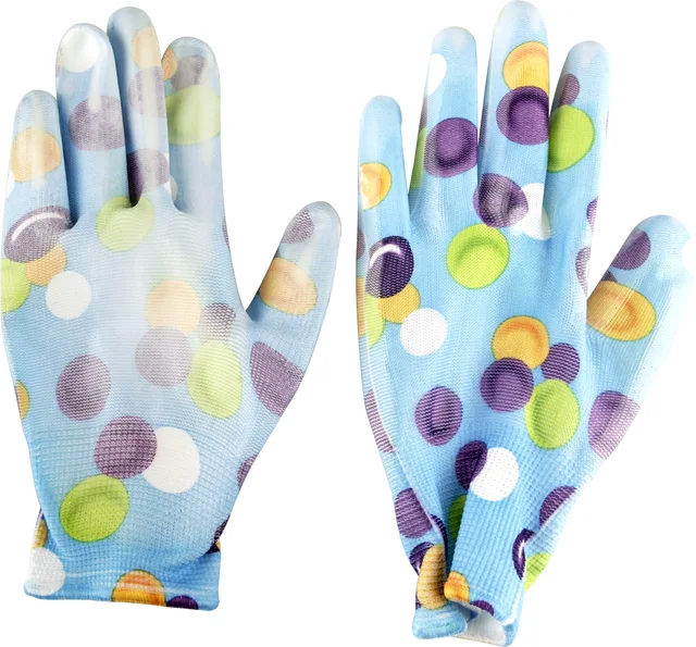 13G polyester knitted flower print lining PU coated work gloves