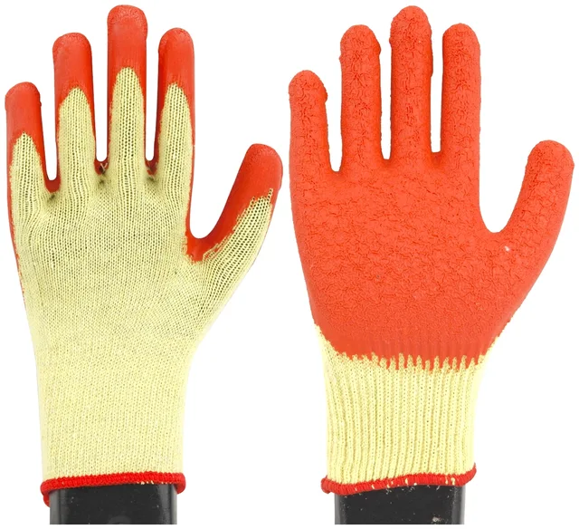 10G cotton lining latex coated safety work gloves with crinkled finish