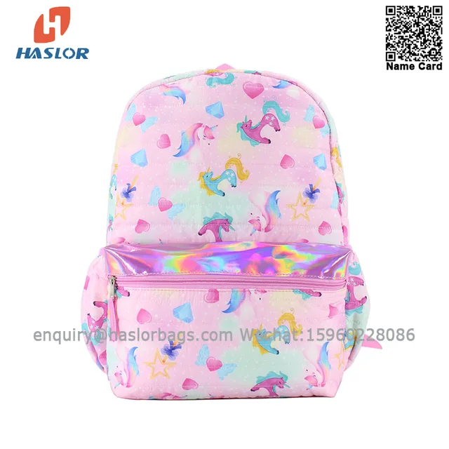 01 Good quality wonder Unicorn pattern kids bag Quilted School Backpack 16" for school girls
