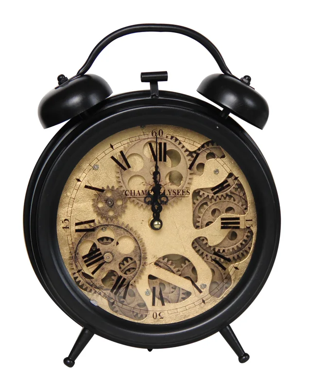 Wholesale custom logo black gear clock modern table clock for coffee shop