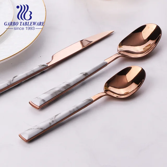 16 pcs sets golden rose plating stainless steel cutlery with plastic handle