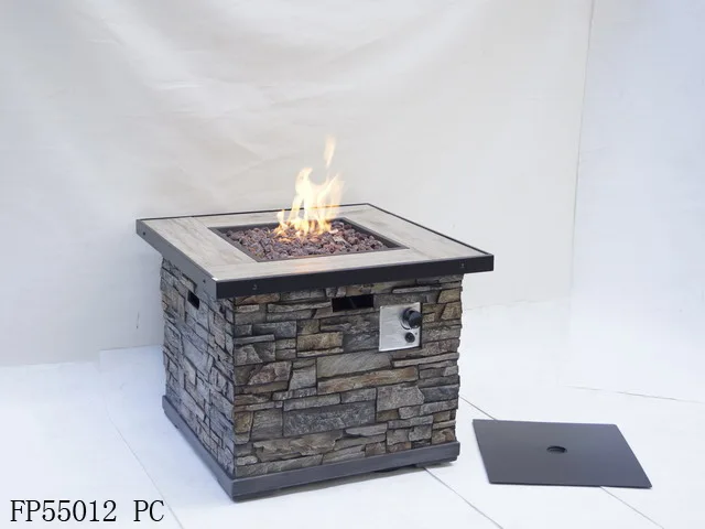 34.6“ square stacked stone firepit