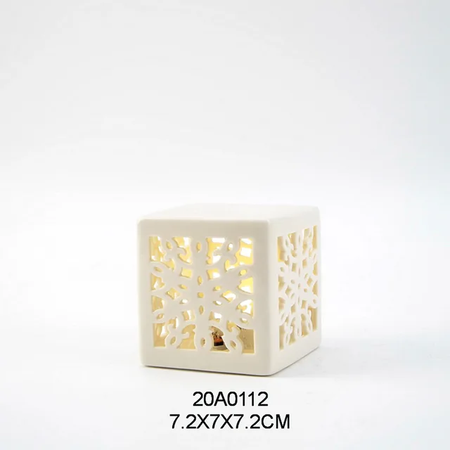 Ceramic porcelain hollow out LED light Christmas square table decors