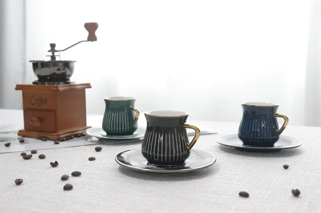 Coffe cup and saucer glaze with gold