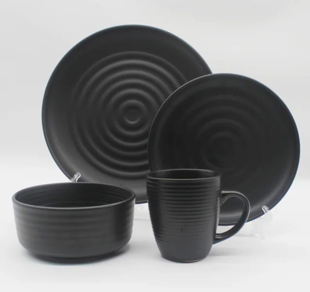 16pcs stoneware dinnerware with embossed