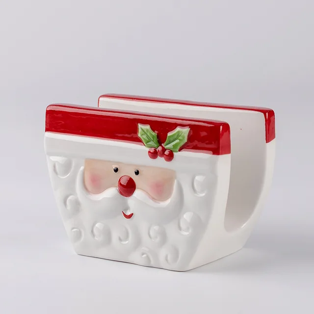 Ceramic santa heads design napkin holder christmas napkin holder