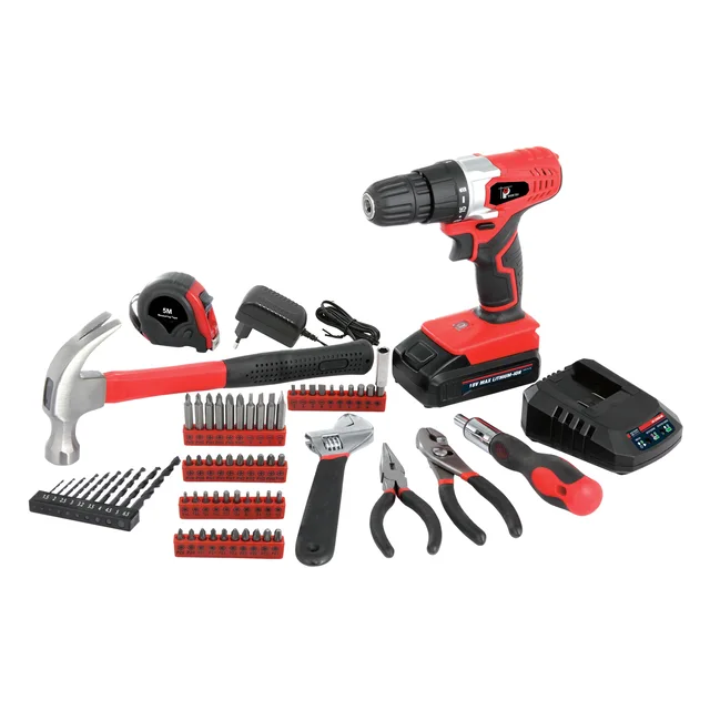 70pcs Tool Kit With 18V Lithiumion Cordless Drill