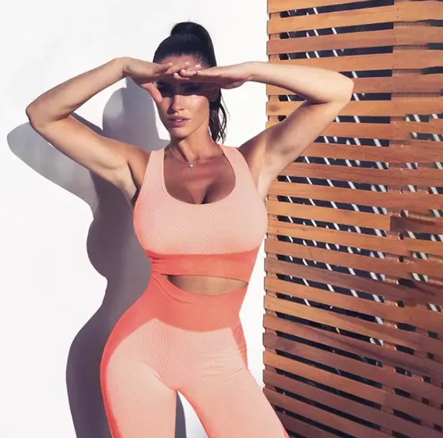 Women's open back slim seamless Fitness set logo sports bra