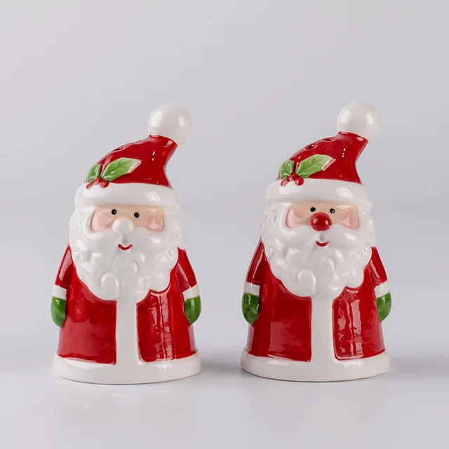 Christmas Ceramic Holiday Santa Design Salt and Pepper Shaker Set